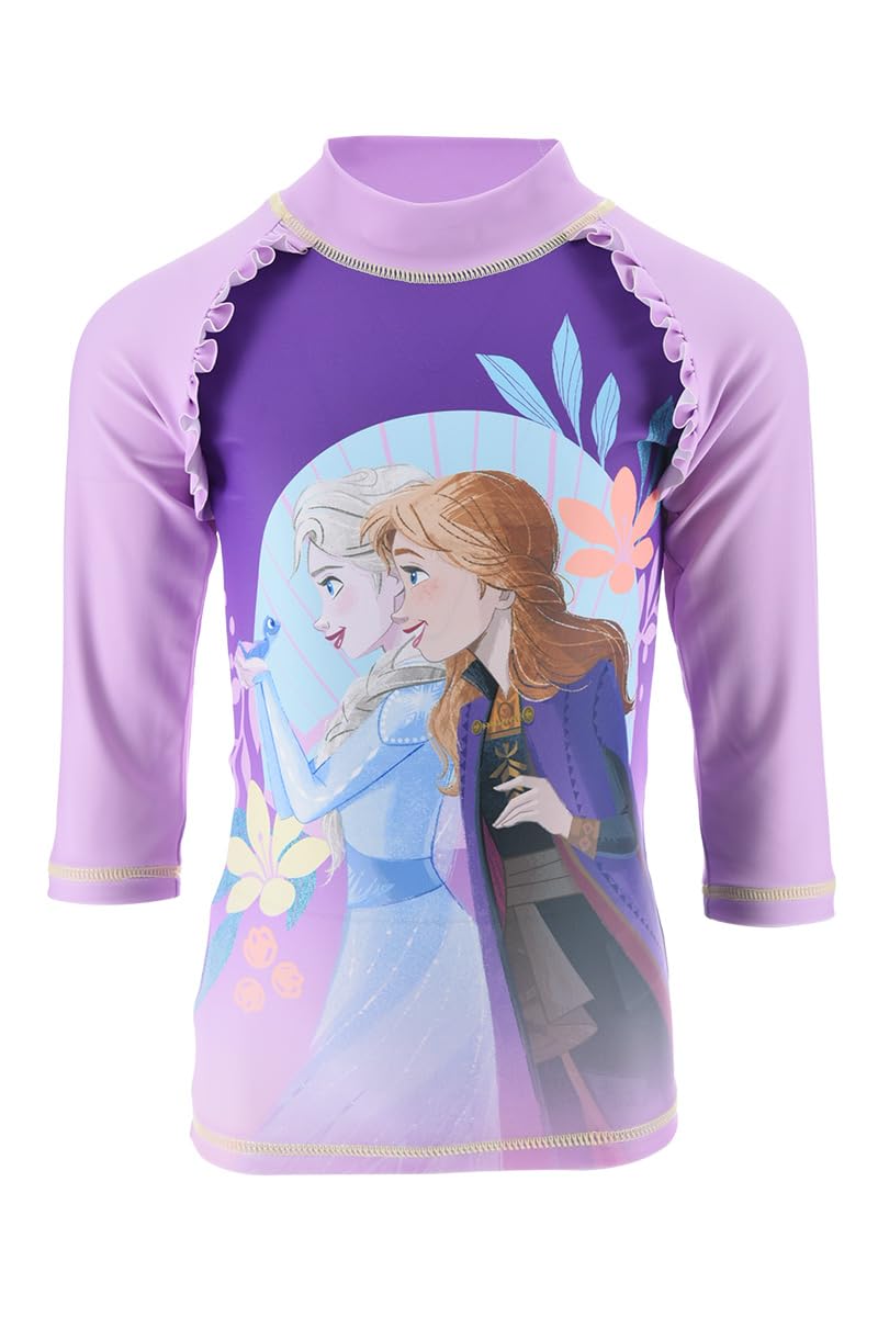 Disney Frozen Bañador para Niñas, Traje de Baño Proteccion UV Conjunto de Natación, Camiseta de Baño Manga Larga, Tallas 4 a 8 Años