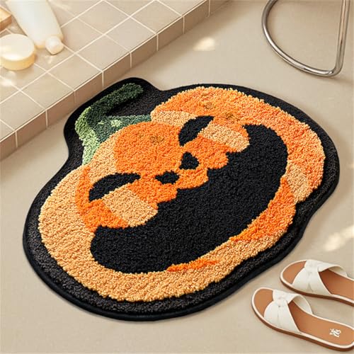 Ankah Pumpkin Bath Mat Cute Pumpkin Orange Rugs Soft Plush Shaggy High Absorbent Non-Slip Machine Washable Tub Living Bedroom Kitchen Decoration 23.6 x 23.6 Halloween Pumpkin