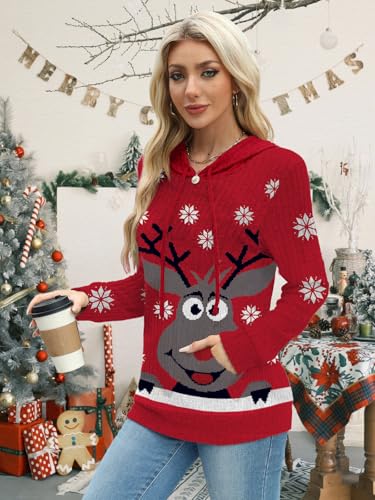 MixShe Women’s Color Block Knit Hoodie – Casual Long Sleeve Pullover Sweater Tops with Pocket