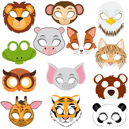 ZYOZIQUE 13 Piece Animaal Masks Animaal Happy Birthdaay Party Decoration 13 Pcs Animaal Eye mask Jungle Birthdaay Theme Decoration,Jungle/Safari Themes Party Favors Kids 1st Birthdaay Decoration