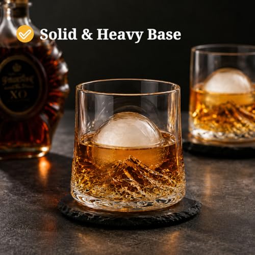 Image of WRINGO 230 ML Mountain Whisky Glass Set of 6 | Premium Transparent Whiskey Glasses for Scotch, Bourbon, Cocktails, Juice & Water | Heavy Base Drinking Tumblers for Home Bar