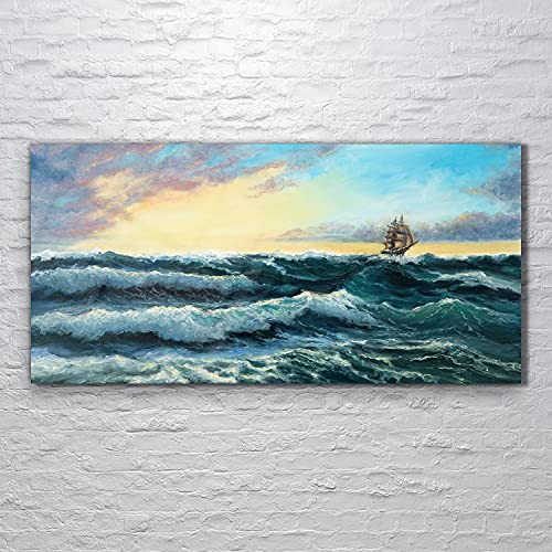 Tableau acrylique 120x60cm ocean ship storm pour dynamiser un mur blanc vide - 2