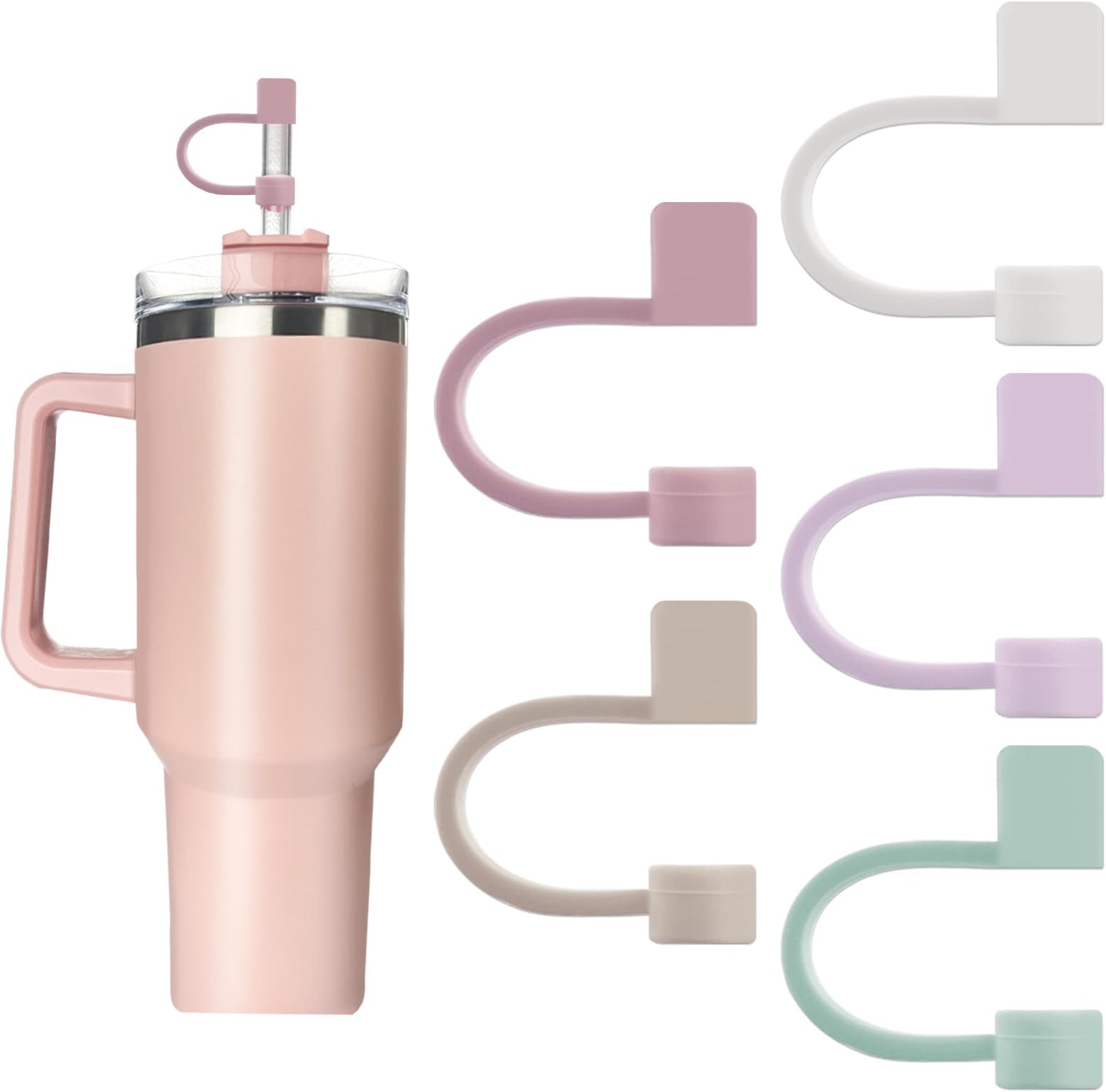 5Pcs 0.4in/10mm Diameter Silicone Straw Covers Cap Compatible with Stanley 20 30&40 Oz Cup, Straw Toppers for Stanley 40 Oz Tumbler with Handle, Dust-Proof Straw Caps for Water Bottle
