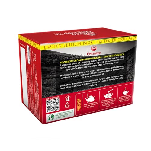 Image of Goodricke Roasted Darjeeling Tea Limited Edition 250gm with Free Cup Inside | Flavoury Golden Orange Pekoe | Premium Long Leaf Black Tea | Rich Taste Aroma | Single Estate | Bold