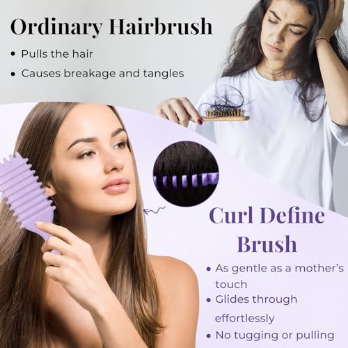 Lockenbürste, curly hair brush Für curly hair, locken bürste Zum Definieren Beim Styling, Antistatisch Entwirren Ohne Ziepen, Ergonomischer Griff, haarbürste Für Frauen Männer (Lila)