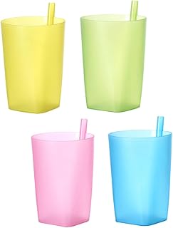 SHOWERORO 4 Unidades De Palha Infantil Copo De Palha Infantil Copo De Água Para Crianças Copos Com Canudinho Para Crianças Copos Com Canudinho De Cores Sortidas Copos Com Canudinho Para