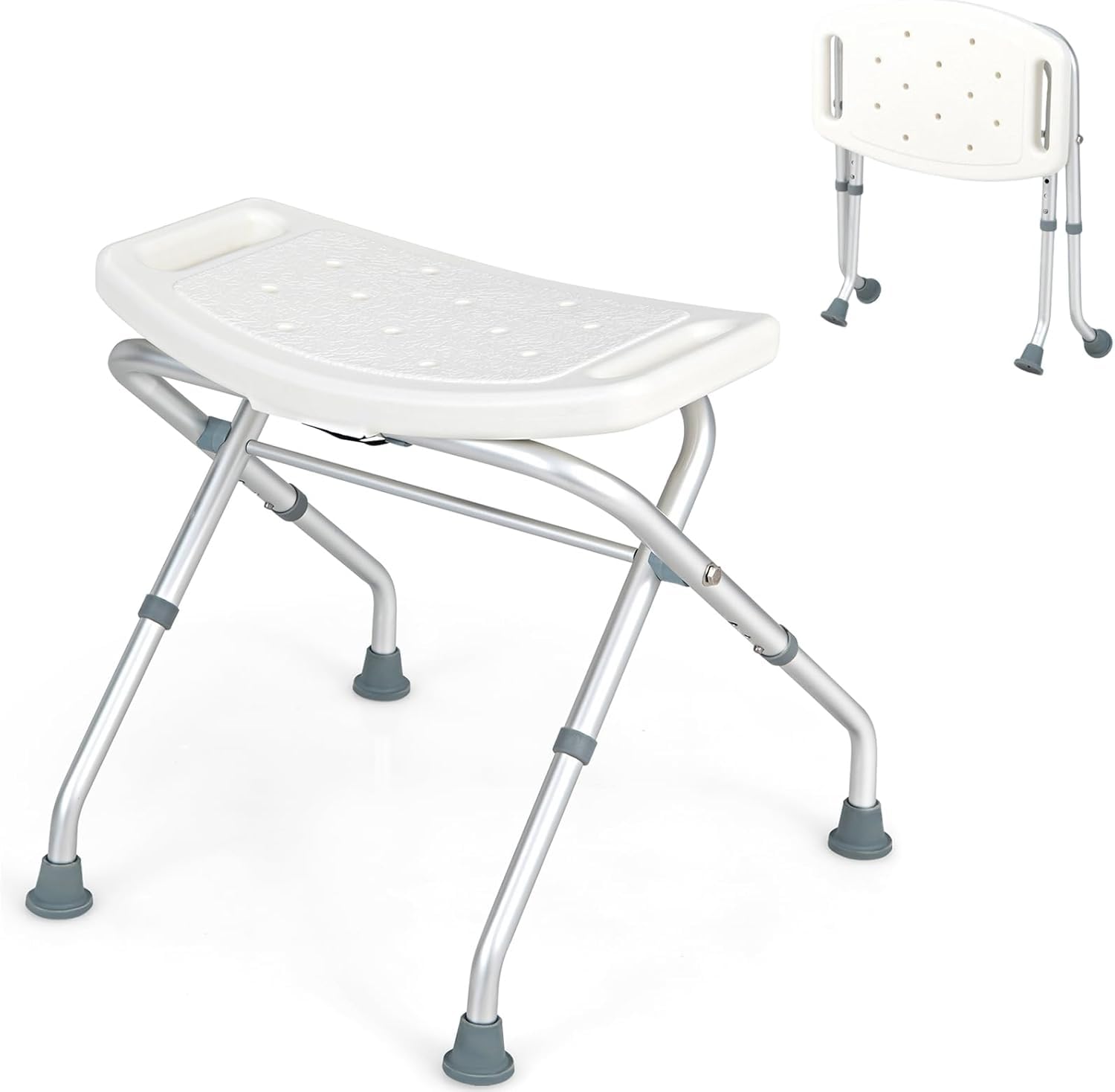 RELAX4LIFE Taburete Baño Plegable con 3 Altura Ajustable 49-52,5cm, Taburete Ducha Antideslizante de Aluminio y HDPE con Orificios de Drenaje para Personas Mayores, Discapacitadas, Carga 150kg