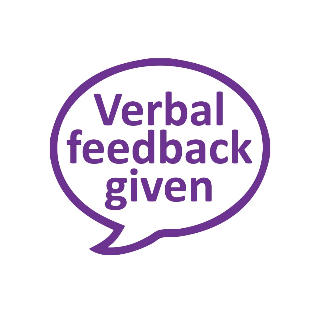 Purple Verbal Feedback Given Teacher Stamp. Self-Inking, 22Mm, Reinkable, Quality Feedback Stamper, Ink
