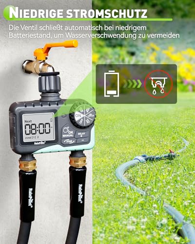 RAINPOINT Programmateur Arrosage 2 Voies, Minuteur Arrosage Automatique Étanche IP65 avec Retard de Pluie/Arrosage Manuel, pour Pelouse et Jardin – vue 6