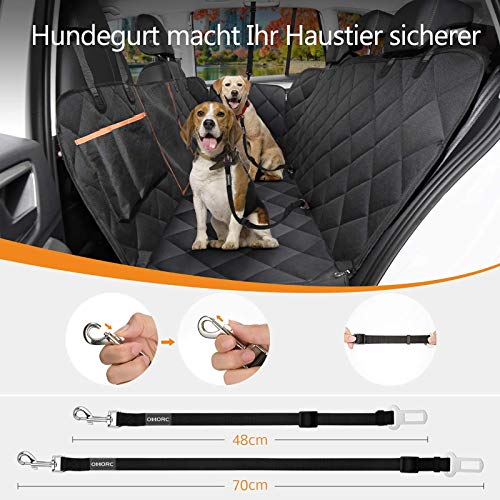 OMORC Hundedecke Autoschondecke, Wasserdichte Hundedecke für Auto Rückbank, 4-Lagigen Rutschfeste Design mit Sicherheitsgurt Sichtfenster für Auto/Van/SUV - 5