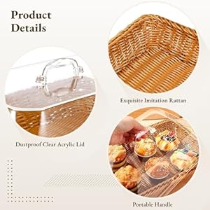 2 pcs imitation rattan bread baskets14x10 large wicker bread baskets with acrylic lidstabletop food serving basket fruit tray rattan food serving tray for kitchensdiningrestaurants  urban country home decor