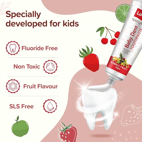 Image of LuvLap Naturals 100% Natural Baby Toothpaste 50g, Bubble Fruit Flavour, SLS & Fluoride Free Kids Toothpaste, Removes Plaque, Prevents Bacteria, Ensures White Teeth, Neutral pH, 12M+