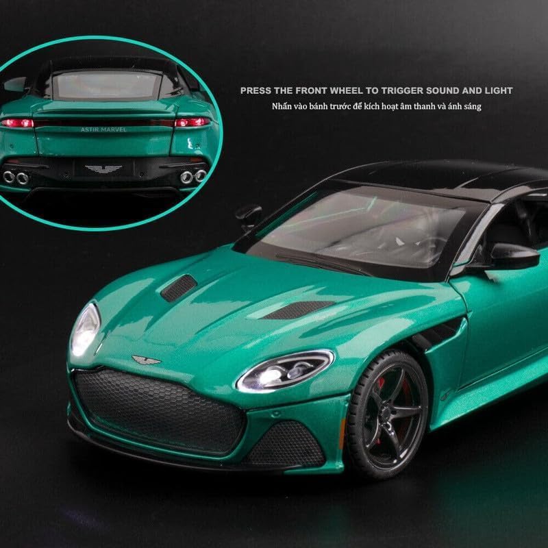 Image of Kids Model 1:24 Astorn Martin Die Cast Metal Car Pull Back Action Opening Doors with Realistic Engine Sound Lights Toy Car Gift for Boys - Green