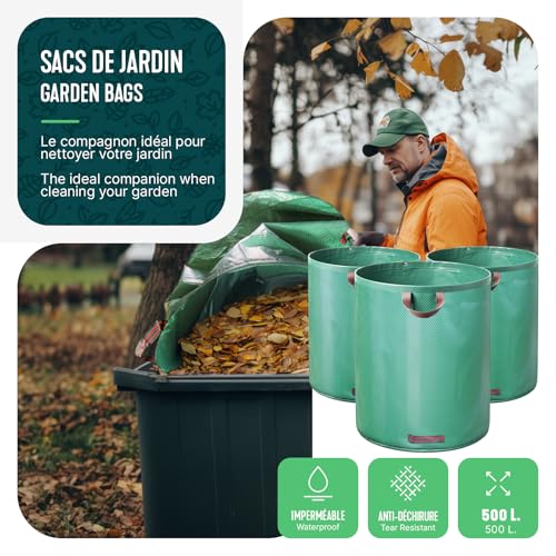 Sacos basura 500L VOUNOT reutilizables y plegables con asas para jardín 8