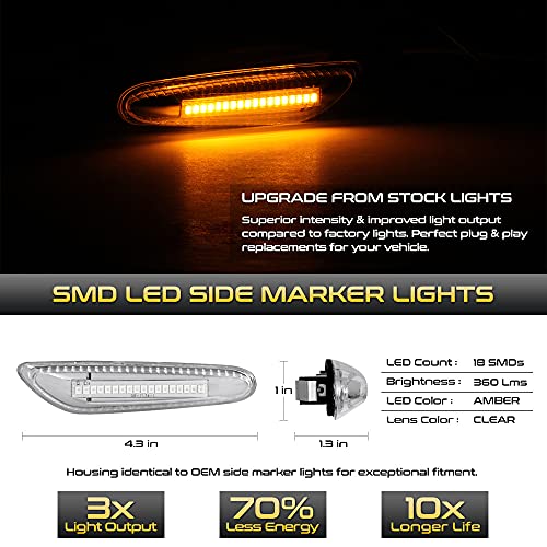 Vipmotoz Chrome Full Led Strip Side Marker Light Front Fender Turn Signal Lamp Assembly Pair Replacement For Bmw E82 E88 E90 E91 E92 E93 E60 E61 E83, Driver & Passenger Side #TOP1