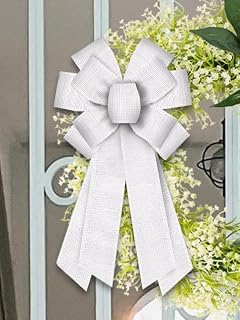 White Linen Wreath Bows, Bridal Shower Bows for Wreath Wedding Decorative Bows for Front Valentine's Day Farmhouse Ornaments Hanging Wreath Bow for Wedding Indoor Outdoor Decor