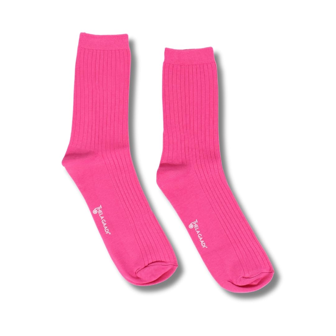 Ribbed Crew Length Socks for Men & Women | 100% Combed Cotton, Solid Colorful, Long Socks | Unisex, Odour Free, Breathable & Free Size (10+ Yrs)-image-17