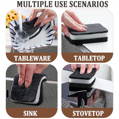 Image of Taeku Natural Kitchen Sponge, 6 Pack Heavy Duty Scrub Cellulose Sponge Premium Multifunction Eco Friendly Cleaning Sponges for Dishes (Black)