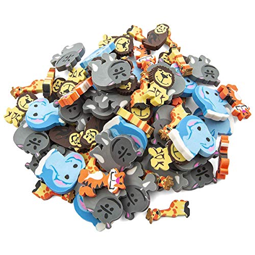 Kicko Mini Animal Erasers - Zoo Animal Erasers - 144 Pack of 1 Inch Assorted Zoo, Safari and Jungle Erasers - for Kids, Parties, Party Favors, School, Education, School Supplies and Daycare
