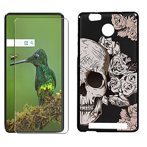 JIENI pour Leagoo Shark 1 (6.0') Coque Cover + Verre trempé Protecteur, Souple Black Housse Étuiss Silicone TPU Case + 9H Verre écran Film Protection - Tête de Rose