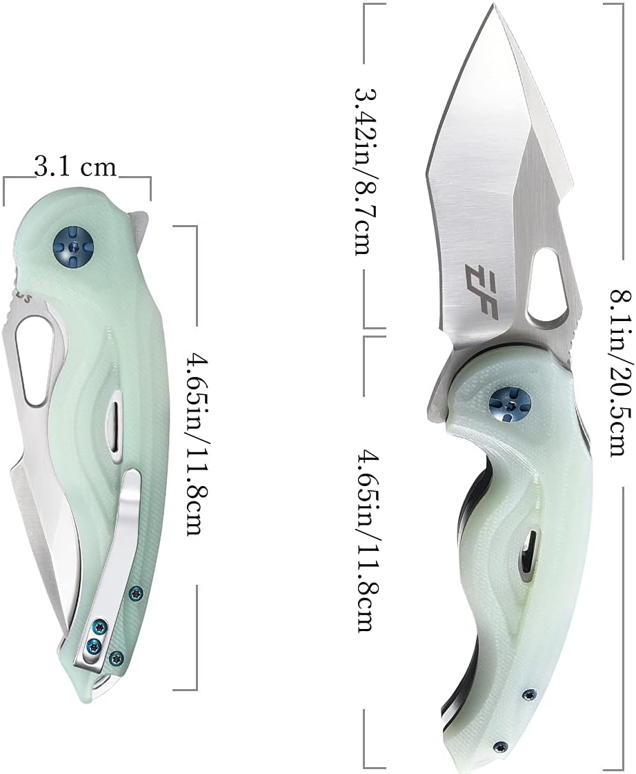 Eafengrow EF936 Pocket Knife,G10 Handle D2 Steel Blade Knife with Ball Bearing Safe Open Flipper Knife EDC Tool Knives for Camping Survival Hiking (jade)