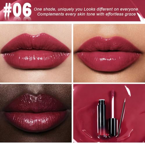 Image of evpct Berry Burgundy Red Shiny Longwear No-Budge Liquid Lip Color Lipstick Makeup, Highly Pigmented Instant Shine, Waterproof Long Lasting Lipstick Women, Lip Stain Gloss with Lip Liner Brush, 06#