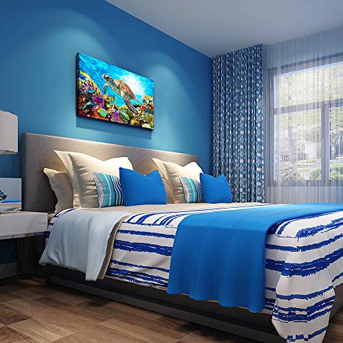 Family Canvas Wall Art - Sea Turtles & Blue Ocean - 16x24 Inch - For Bedroom, Living Room, Kitchen & Office
