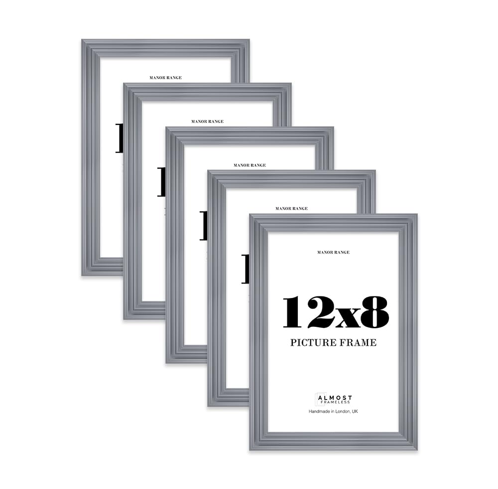 12x8 Picture Frame, Display 12x8 Pictures (20.3 x 30.5cm) - Scandi Grey Vintage 42mm Edge Frame for Home Décor - 5 Pack
