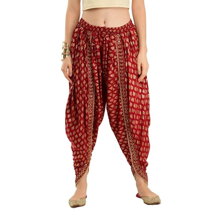 Women Printed Regular Loose Dhoti Pants Free Size (28 Till 34) Maroon-picture-20