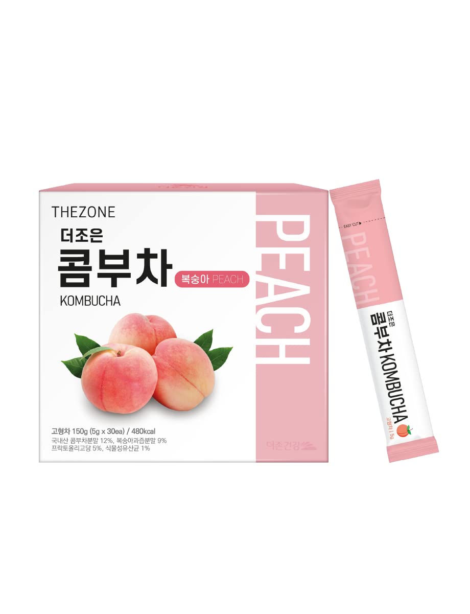 [Thezone] Kombucha Powdered Peach Flavor, Probiotics and Prebiotics 16kcal Tea, 5g x 30 Stick Packets, (150g/5.29oz) 콤부차