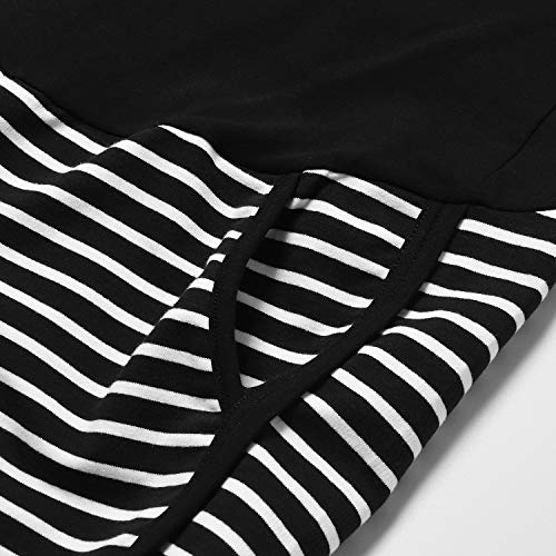 Maternity Shorts Over The Belly Full Panel Summer Lounge Casual Shorts Black/White Stripe M