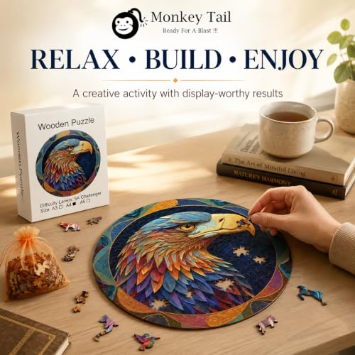 Image of MONKEYTAIL Large Wooden Jigsaw Puzzle for Adults & Teens, VEAG | Laser-Cut Pieces, 3D Puzzle Box as Birthday Gift for Boys & Girls - Brain Teaser, Home Decor & Family Game