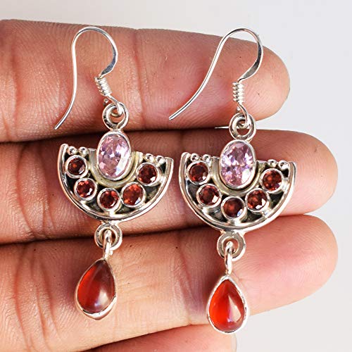 Boucles d'oreilles quartz rose argent anti-allergie pour oreilles sensibles - 2