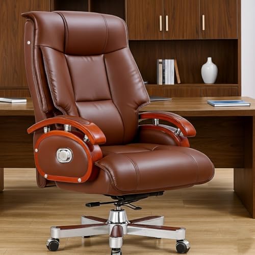 Image of Lakdi The Furniture High Back Director & Executive Chair for Office Made in Plyboard with Leatherette and Soft Padded & Fixed Armrest & Revolving and Swivel Base, Recliner Chair - 111011327 Brown