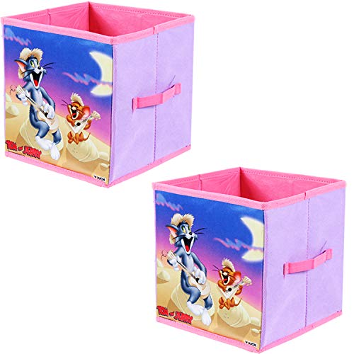 Image of PrettyKrafts Tom and Jerry Fabric Toys Organizer Storage Box for Kids (Small, Purple, Set of 2)