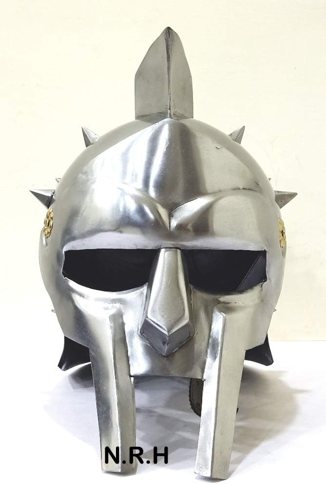 Medieval Gladiator Maxims Helmet Armor Gladiator Movie W/Wooden Stand Silver Finish Halloween Helmet