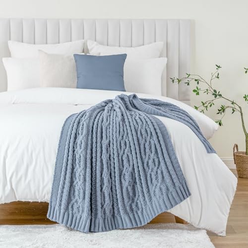 Battilo Bluish Grey Chenille Throw Blanket for Couch Sofa Bed, Soft Warm Cozy Knit Boho Blanket for Fall Halloween Christmas Decor, Lihgtweight Knit Blanket for Outdoor Picnic Travel, 51" x 67" by BATTILO HOME - Image 8