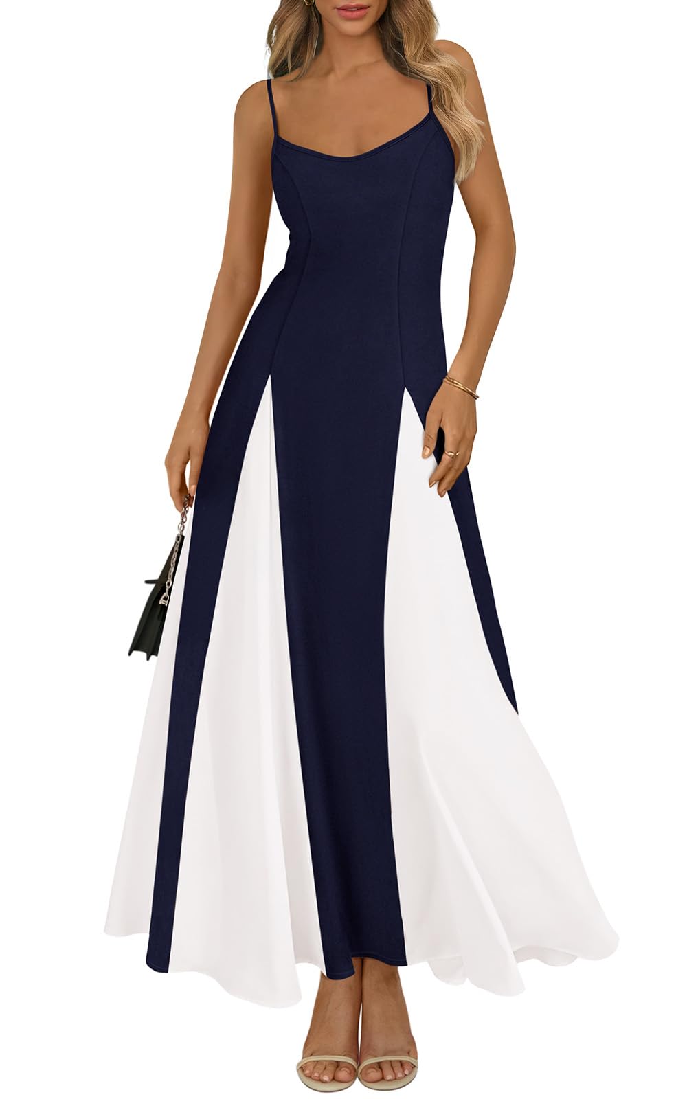 Spaghetti Strap Backless Spring Dresses for Women 2026 Flowy Maxi Dresses Sleeveless Wedding Guest Dress