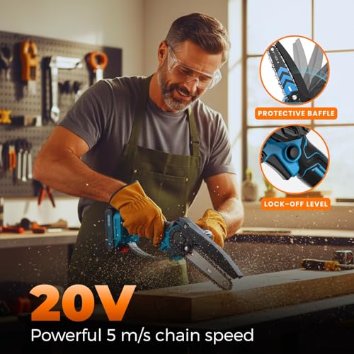Image of SEESII Mini Chain Saw, 500W Electric Chainsaw with 6-Inch Guide Bar, 2200m /s High-Speed Cutting, Cordless Portable Wood Cutting Saw with Battery & Charger