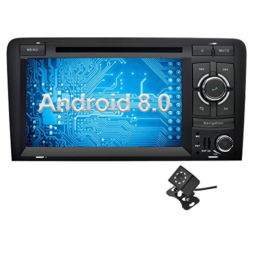 Ohok 7 Pulgadas 2 DIN Autoradio Android 8.0 GPS Navegador Reproductor DVD Oreo Octa Core 4GB Ram 32GB ROM Soporta Bluetooth WiFi AV-IN para Audi A3 2003-2013 con Camara Trasera