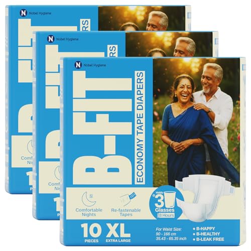 B-FIT Economy Adult Diaper XL Size Tape Style | 30 (X-Large) | Waist 35.43-65.35 inch | Refastenable Tapes, Cottony Comfort, Gel Core, 8 Hours Absorpt
