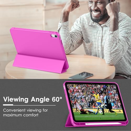 Image of ToaPoia Case for iPad (A16) 11 Inch 2025 /iPad 10th Generation 10.9 Inch 2022, Slim Trifold Stand Protective Cover with Pencil Holder and Soft TPU Back,Support Auto Sleep /Wake (Deep Pink)
