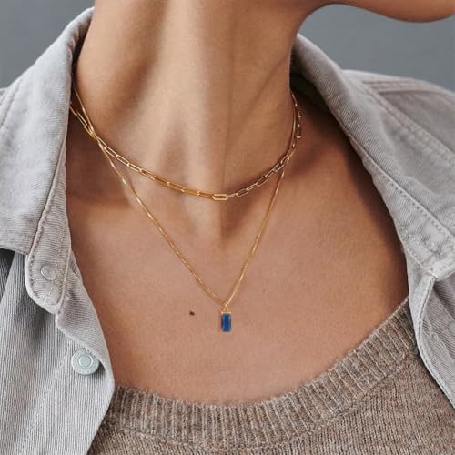Dainty Gold Birthstone Necklaces for Women Non Tarnish, 14K Trendy Blue Green Cubic Zirconia Emerald Pendant Charm Gold Necklaces Birthday Gifts for Women Waterproof Jewelry4