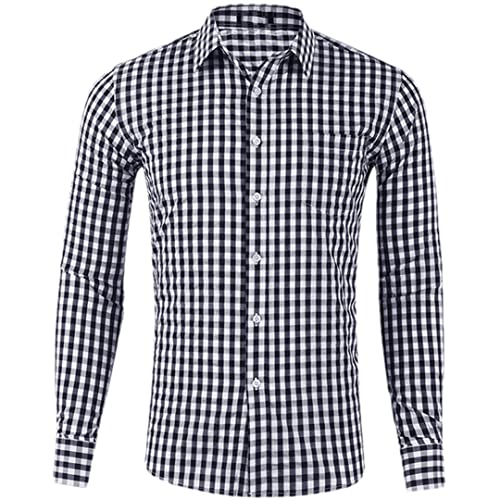 Chemise à carreaux homme coupe ajustée noire en coton Pohullan vêtement boutonne taille M