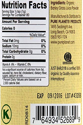 Just Barley Pure Planet superaliment herbe d'orge bio 80g