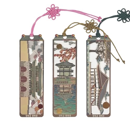 Seoulful Vintage Korean Palace Gold Bookmarks - Gyeongbokgung 3-Piece Set with Traditional Tassels -...