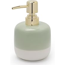 Ceramic Soap Dispenser Green and White Two Color Splicing with Gold Pump,Simple Design Cylindrical Lotion Dispenser Bottle,Refillable Liquid for Kitchen,Bathroom,Washroom | Two Color Splicing with Gold Pump, Simple Design Cylindrical, Refillable Liquid, For Kitchen Bathroom Washroom
