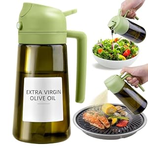 Olive Oil Spray Bottle Light-Blocking Dark, 2 in1 Oil Dispenser and Sprayer 15.9oz /470ml, Cooking Mister Glass for Kitchen, Air Fryer, BBQ (Green)