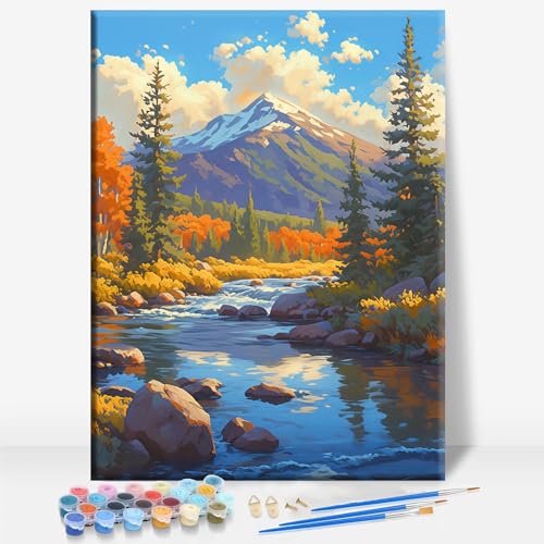 HUINORYA Mount Elbert Colorado Framed Canvas DIY Paint by Numbers Kit Bar Cafe Cave Home Room Wall Bathroom Porch Patio Decor Gift, 16 x 12 Inch