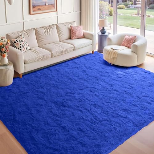 Tapis de salon 100x150 cm épais bleu solution entretien facile lavable - 2